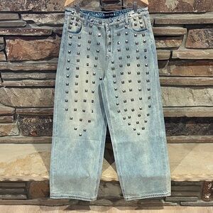Current Mood Grrl Blitz Studded Relaxed Fit High Waist Jeans from Dolls Kill